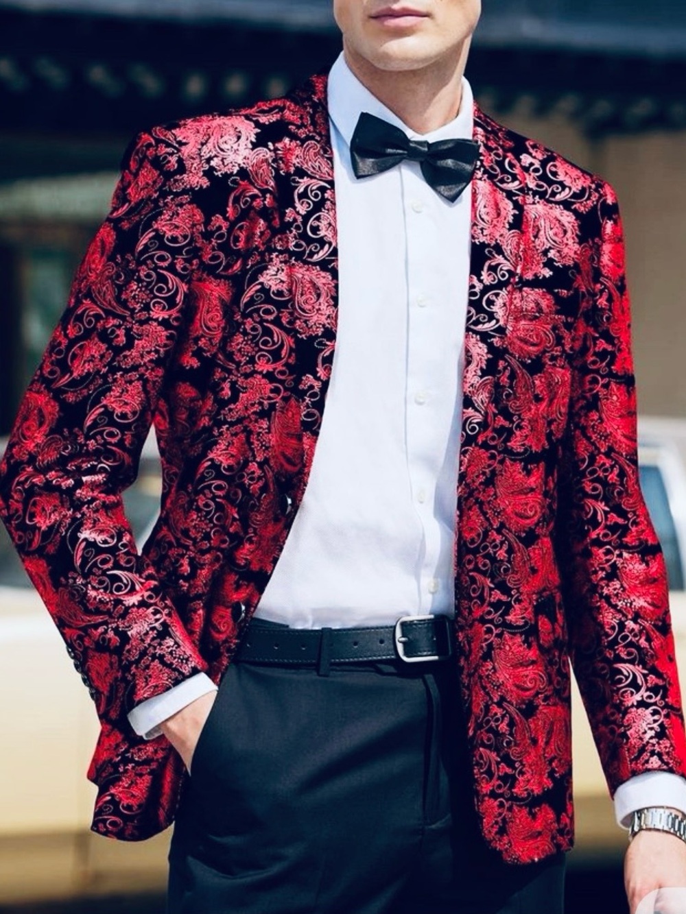 Men's Black Blazer with Red Paisley (S)